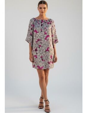 Alice & Trixie Multicolor PINK BLACK Kimono Sleeve Silk Mini Dress Sz XS Boho